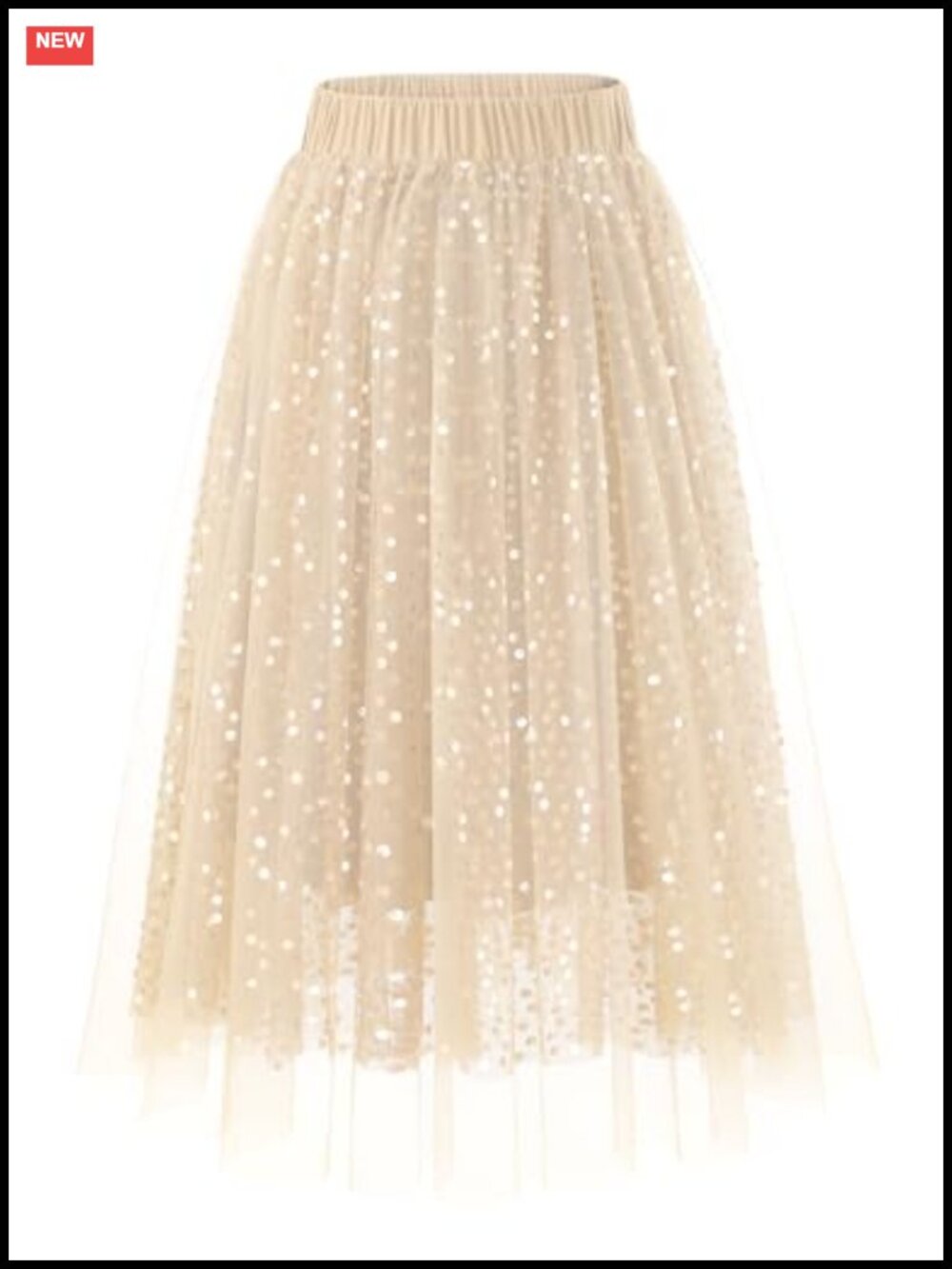 Tulle Midi Skirt Sequin A-Line Elastic High Waist Formal Party Women